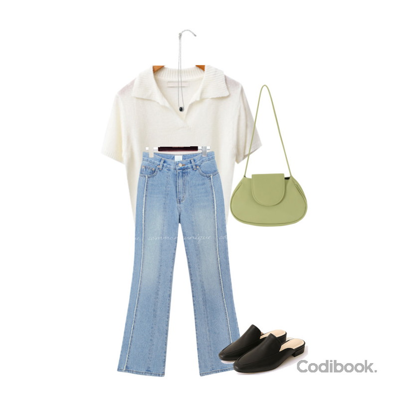 common unique TOKA FRINGE BOOTS DENIM PANTS,common unique BEROIN LEATHER BLOAFER,From Beginning 빈티지 젬스톤목걸이 (2color)등을 매치한 코디