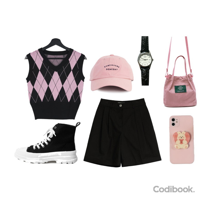 Cats Onepiece 겨울에코백 미니크로스백,owler market 럽미 하트 토끼 모양 에폭시 그립 스마트톡 거치대,LOVELY SHOES 벤치아 하이탑 워커 스니커즈 3cm등을 매치한 코디