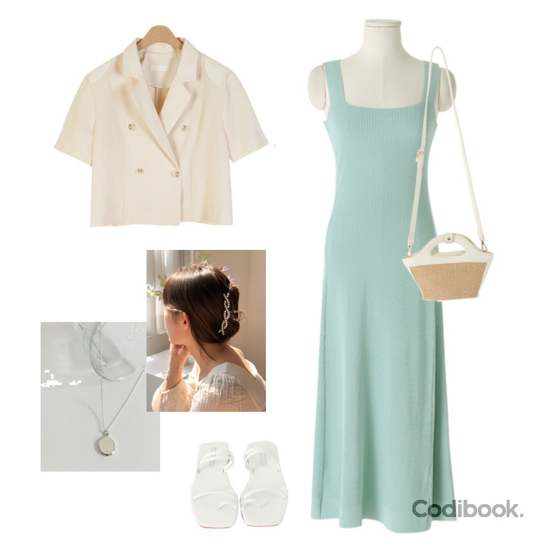 lavenir (silver925) annual necklace,dangosister 썸머파스텔크롭JK(3c),viewlap 투웨이브 꼬임 헤어 집게핀등을 매치한 코디