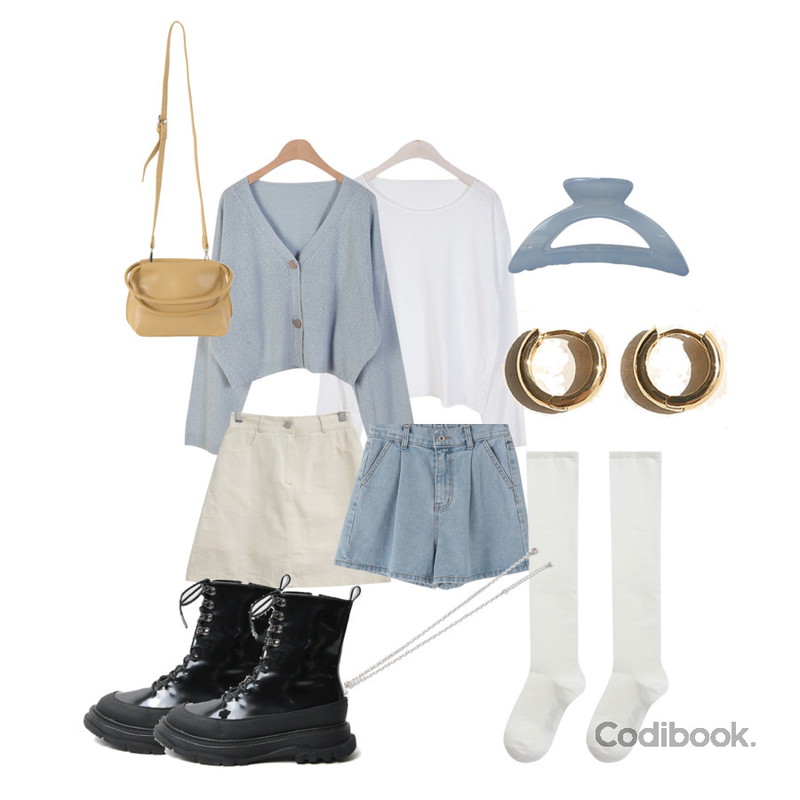 MIXXMIX 솔리드 니삭스,common unique HEIDI MINIMAL RING EARRING,LOVELY SHOES 미켈르 키높이 워커 5cm등을 매치한 코디