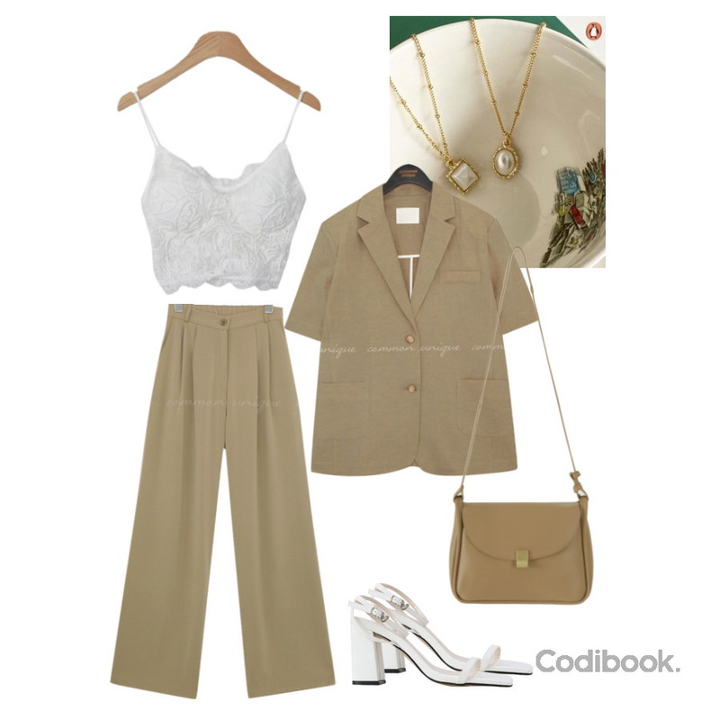 lavenir cadre necklace,From Beginning 저널 스퀘어레더숄더백 (4color),common unique FEREN PINTUCK WIDE SLACKS등을 매치한 코디