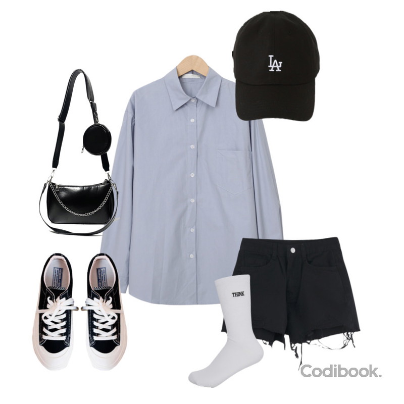 From Beginning 비비안 코튼포켓셔츠 (7color),MIXXMIX Think Socks,ENVYLOOK 스티치데일리스니커즈등을 매치한 코디