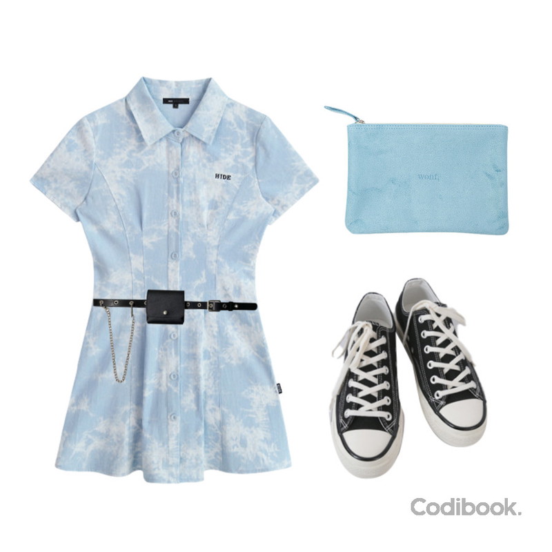 AFTERMONDAY basic casual color sneakers (10colors),WONLOG 스웨이드 파우치,NONCODE 리엠 체인 벨트백등을 매치한 코디