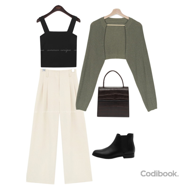 From Beginning Croke square two-way bag_J (size : one),common unique HAINT BASIC SQUARE SLEEVELESS,VANILLAMILK 치카 하찌 볼레로 크롭 가디건등을 매치한 코디