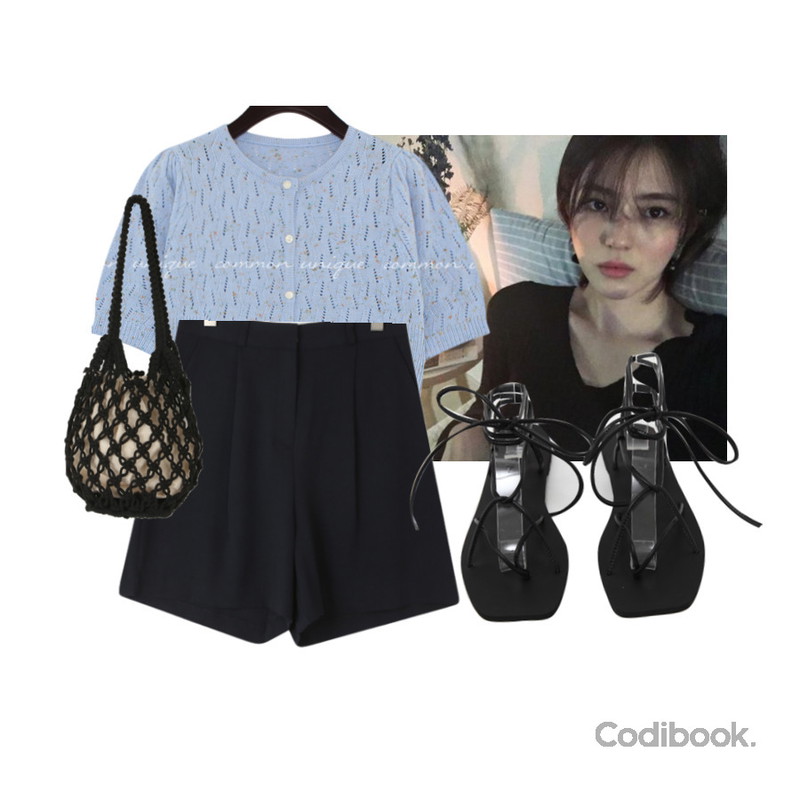 common unique BOKASHI PUFF 1/2 KNIT CARDIGAN,From Beginning 글레디에이터 플리플랍샌들 (3color),UPTOWN HOLIC 브루 네트백 (*3color)등을 매치한 코디