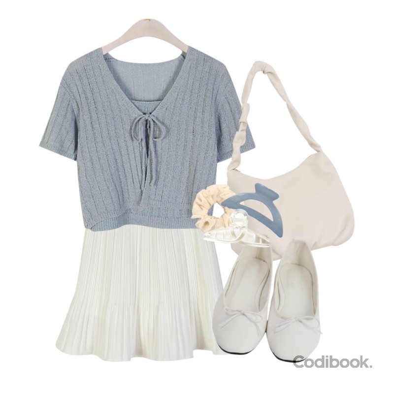 From Beginning Simple ribbon plat shoes_H (14color),WONLOG 스크런치 백,common unique MUST WRINKLE HAIR STRING등을 매치한 코디