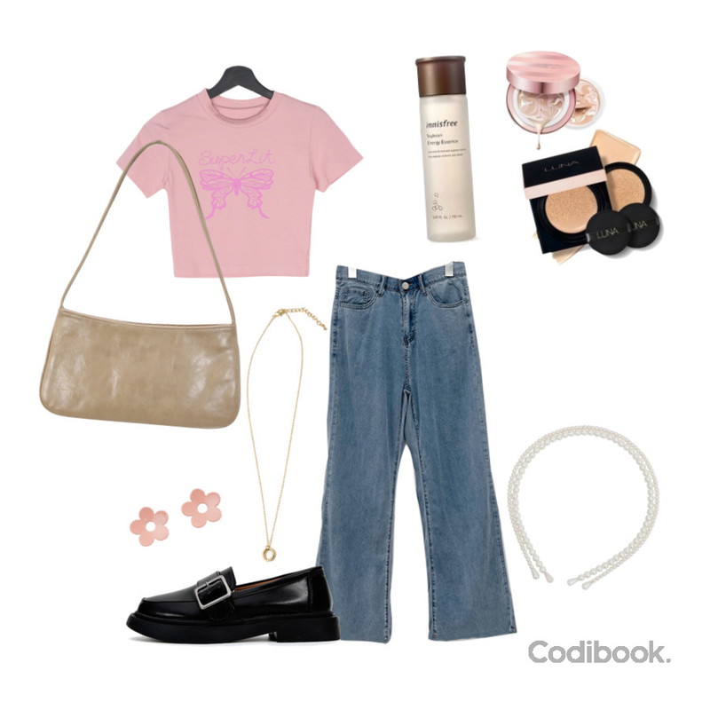Codi 루나 에센스 수분광 팩트 CX + 리필 12.5g #Makeup,Codi 루나 롱래스팅 컨실웨어 쿠션 + 리필 12.5g #Makeup,Codi 이니스프리 자연발효 에너지 에센스 150ml #Skincare등을 매치한 코디