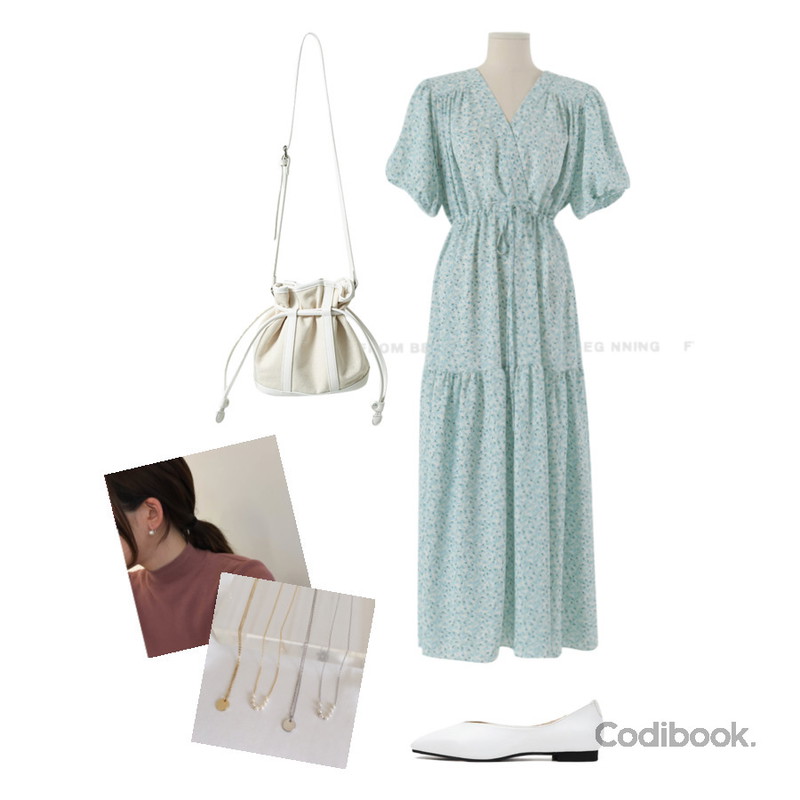 lavenir (silver925) link earring,lavenir (made lavenir) tiny pearl necklace set,From Beginning 믹스레더 버킷숄더백 (3color)등을 매치한 코디