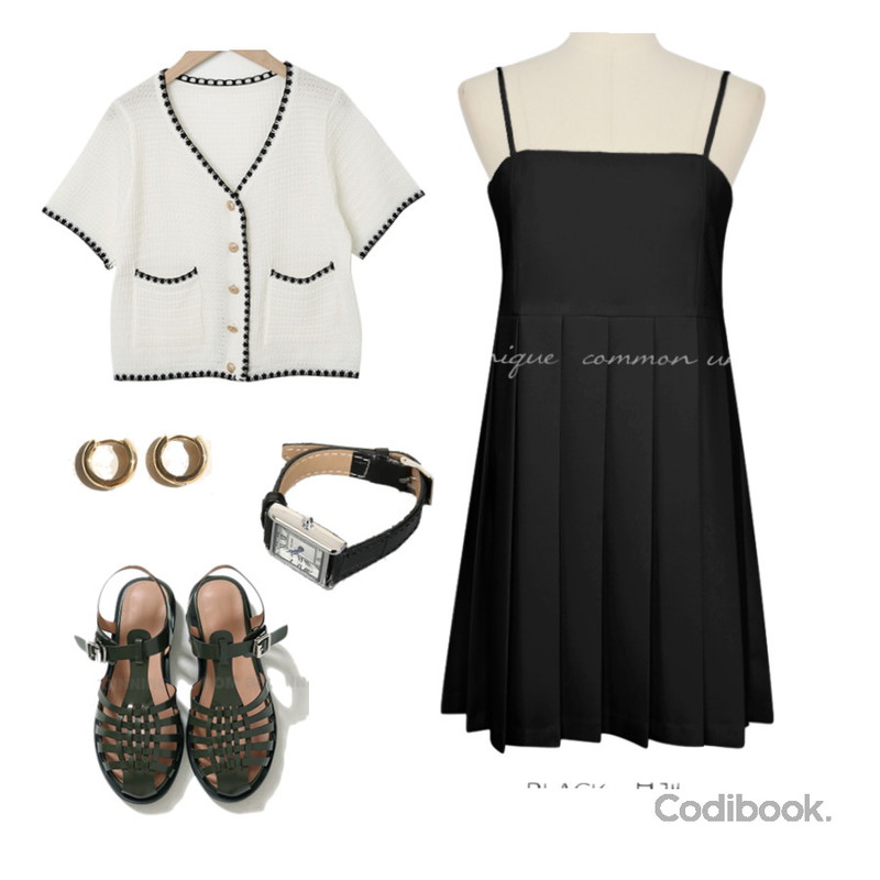 common unique HEIDI MINIMAL RING EARRING,Zemma World Tank-Solo (watch),From Beginning 라이트 트위드반팔가디건 (2color)등을 매치한 코디