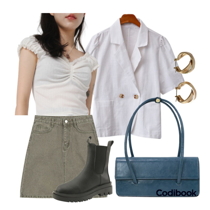 lavenir space earring,MIXXMIX 788 워싱 스커트,designershoes 첼시 밴딩 플랫 워커 앵클부츠 5cm등을 매치한 코디
