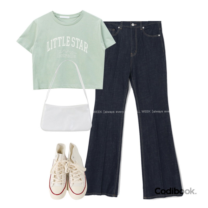 From Beginning 하이탑 컨버스스니커즈 (9color),WONLOG 모닝 숄더 백,WONLOG 리틀스타 레터링 티등을 매치한 코디