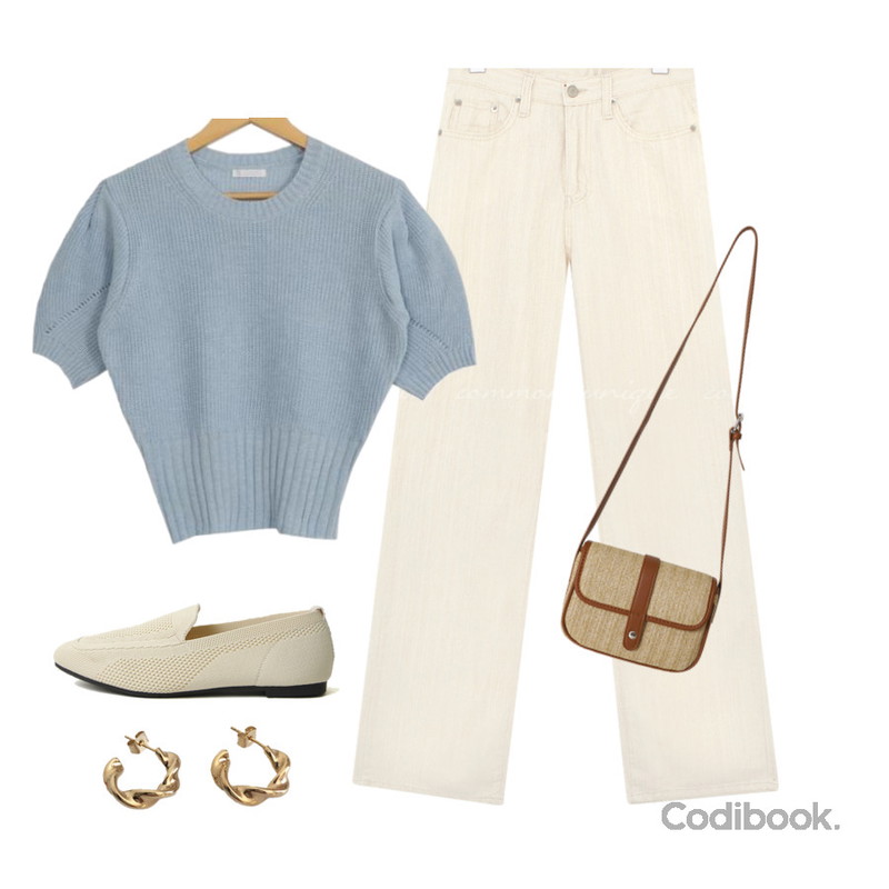 LOVELY SHOES 로에즈 키높이 로퍼 2cm,common unique LEATS LINEN WIDE LONG PANTS,From Beginning 마가렛 스트로우플랩숄더백 (4color)등을 매치한 코디