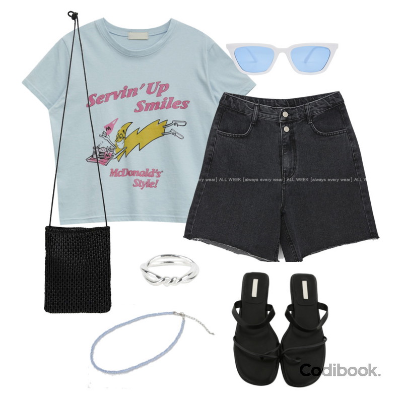 somedayif 로프 트위스트 실버 링,From Beginning 트윙클 컬러비즈목걸이 (6color),qnigirls 스페아 스트랩슬리퍼등을 매치한 코디