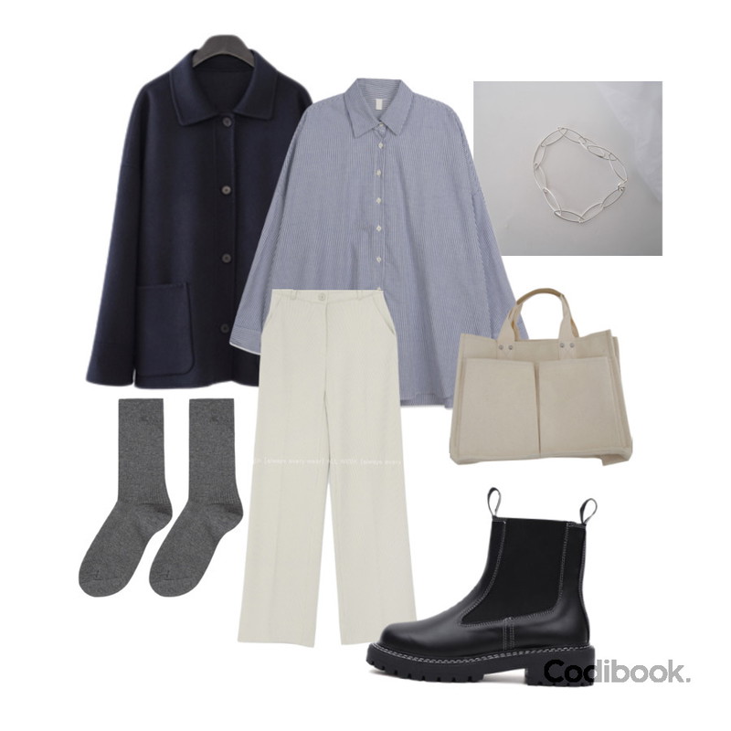 AFTERMONDAY calm over handmade half coat (2c),MIXXMIX 베이직 골지 롱삭스,AFTERMONDAY leaf silhouette bracelet등을 매치한 코디