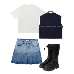 skirt,ShortSleeve,Cardigan/Vest 코디