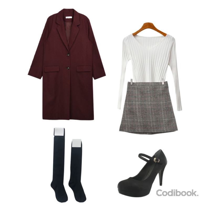 MIXXMIX Mason Standard Long Coat,designershoes 메리제인 가보시 하이힐 블랙,BULLANG GIRL 앤디 체크 스커트등을 매치한 코디