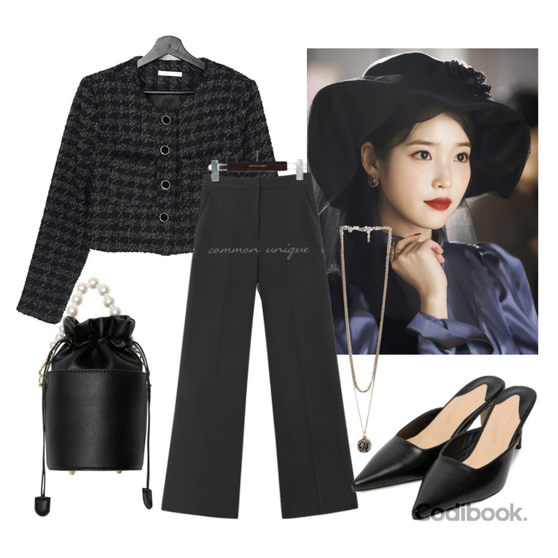 common unique COIN 2 CHAIN LAYERED NECKLACE,VANILLAMILK 도리 하운드 트위드 크롭 자켓,common unique KAILA BACK POINT WIDE SLACKS등을 매치한 코디