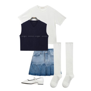 ShortSleeve,skirt,Cardigan/Vest 코디