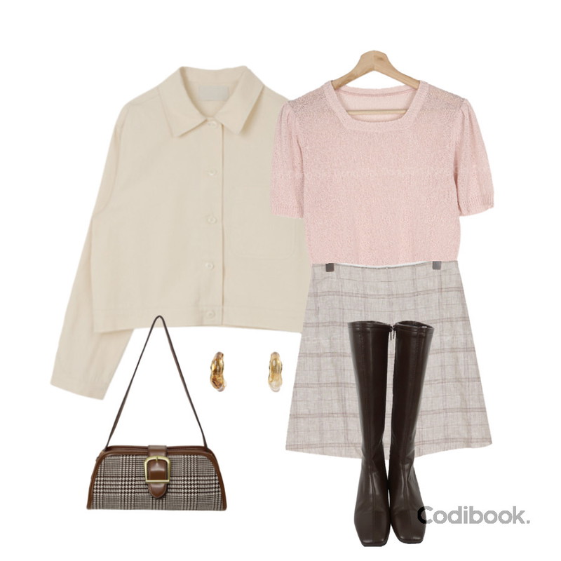 Codibook Delight Pro square long boots,somedayif 웨지 마블 서클 이어링,Dang2girl 빅사이즈 55-77 클라우디 퍼프 반팔 니트등을 매치한 코디