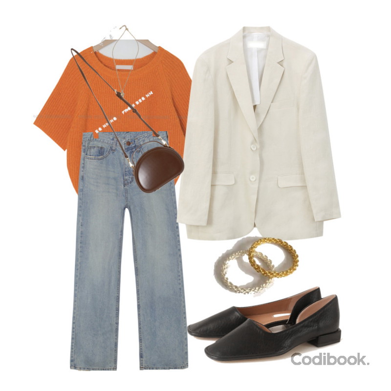 common unique BRIGHT STRAIGHT DENIM PANTS WITH CELEBRITY _ 허영지 착용,lavenir (silver925) mesh ring,WONLOG 브링 린넨 자켓등을 매치한 코디
