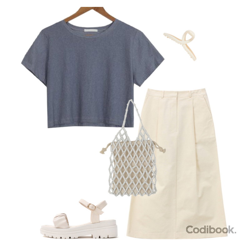 AWAB 씨엔피크먼트세미크롭티(4color),somedayif 볼드 컬러 트위스트 헤어 클로,Codibook Delight 잇슈 볼륨셔링트랩 통굽 샌들(5.2cm) 10952 ♡10차완판♡등을 매치한 코디