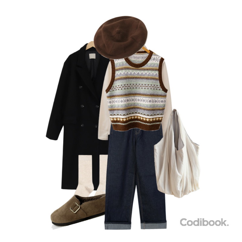 From Beginning 로렌 울더블박시롱코트 (2color),MIXXMIX 베이직 골지 롱삭스,AFTERMONDAY casual shirring nylon bag (3colors)등을 매치한 코디