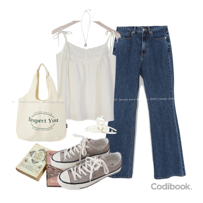 AFTERMONDAY basic casual color sneakers (10colors),TWEE 웨브 메탈 헤어핀,dangosister 기획 바스트펀칭나시(3c)등을 매치한 코디