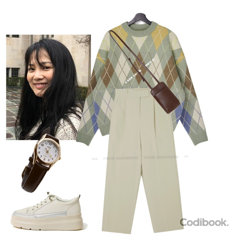 common unique CASIO ANTIQUE LEATHER WATCH,LOVELY SHOES 차밍 가죽 통굽 스니커즈 5cm,Dang2girl 빅사이즈 55-99 스노잉 아가일 루즈핏 니트등을 매치한 코디