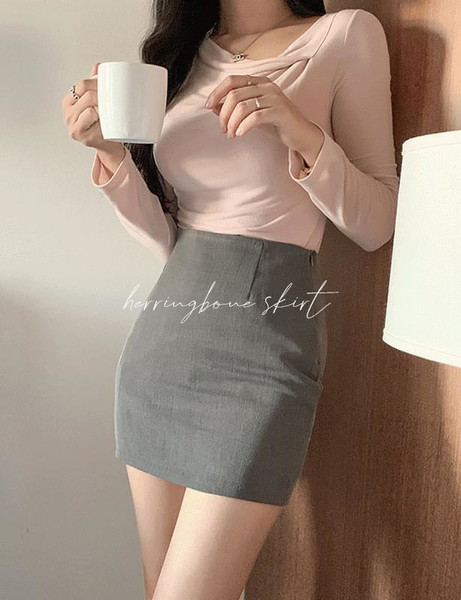 pole herringbone mini skirt