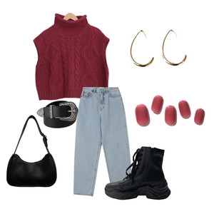 Cardigan/Vest,jeans,sneakers 코디