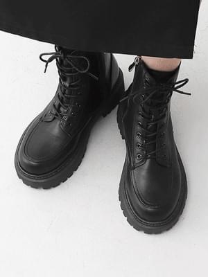 Round Nose Lace-Up Side Zipper Whole Heel Ankle Worker Boots 9164