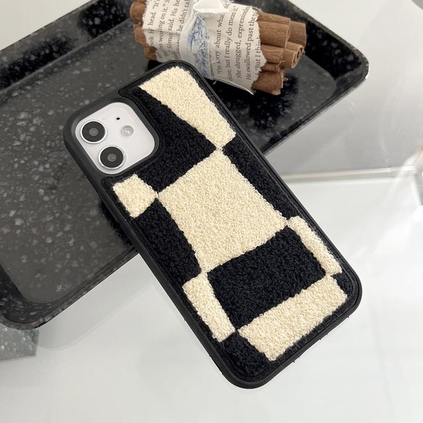 Fluffy Checkerboard Embroidered Bumper iPhone Case