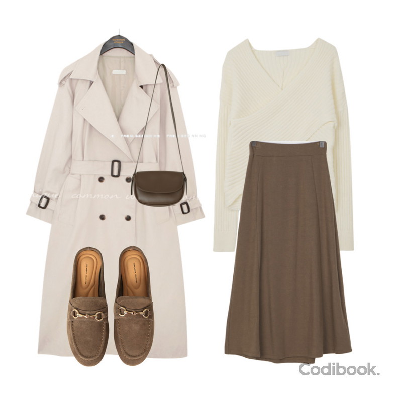 LILYTI 커피던스 블로퍼 (골드 메탈 장식 플랫 슬리퍼 단화 폭신 쿠셔닝),common unique HOBY BELT DOUBLE TRENCH COAT,Dang2girl 빅사이즈 26-34인치 사카드 절개 플래어 밴딩 롱 스커트등을 매치한 코디