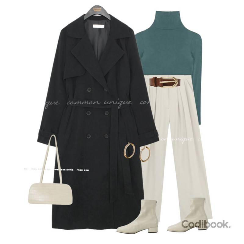 WONLOG 앤드 크로커 벨트,common unique MONENT CUPRA WIDE SLACKS,common unique GOLD ELLIPSE RING EARRING등을 매치한 코디