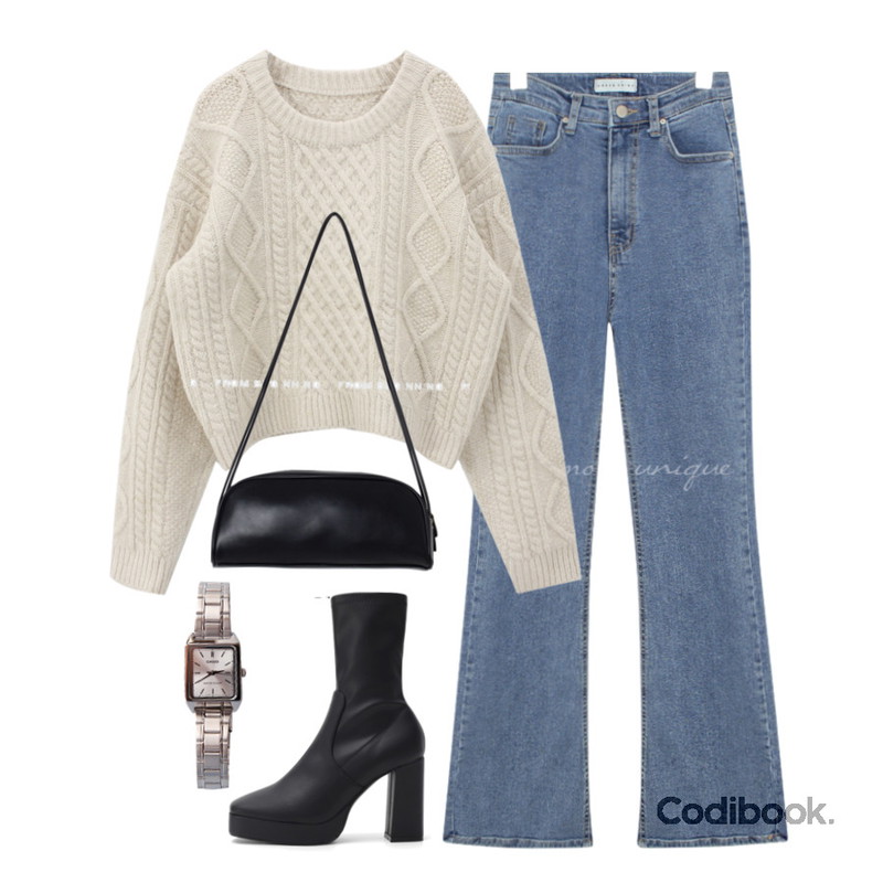 common unique CASIO SQUARE 2 COLOR WATCH,common unique MUSE SPAN BOOTS DENIM PANTS - 2 VER.,From Beginning 더블스트랩 플랫레더숄더백 (3color)등을 매치한 코디