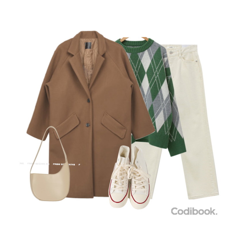 MIXXMIX Someday Basic Coat,From Beginning 하이탑 컨버스스니커즈 (9color),From Beginning 스쿠프 레더미니숄더백 (3color)등을 매치한 코디