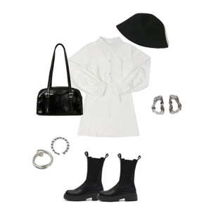 ミニワンピース,ブーツ,帽子 코디