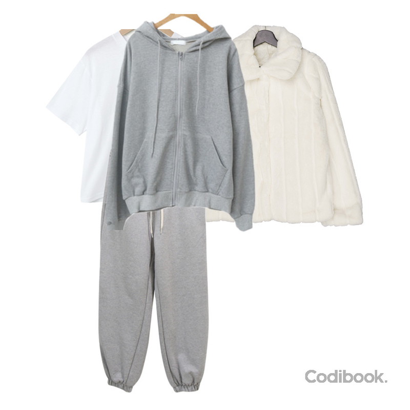 VANILLAMILK 타이 줄가라 퍼 자켓,From Beginning 엘리 라운드크롭반팔티 (5color),ENVYLOOK 데일리후드집업등을 매치한 코디