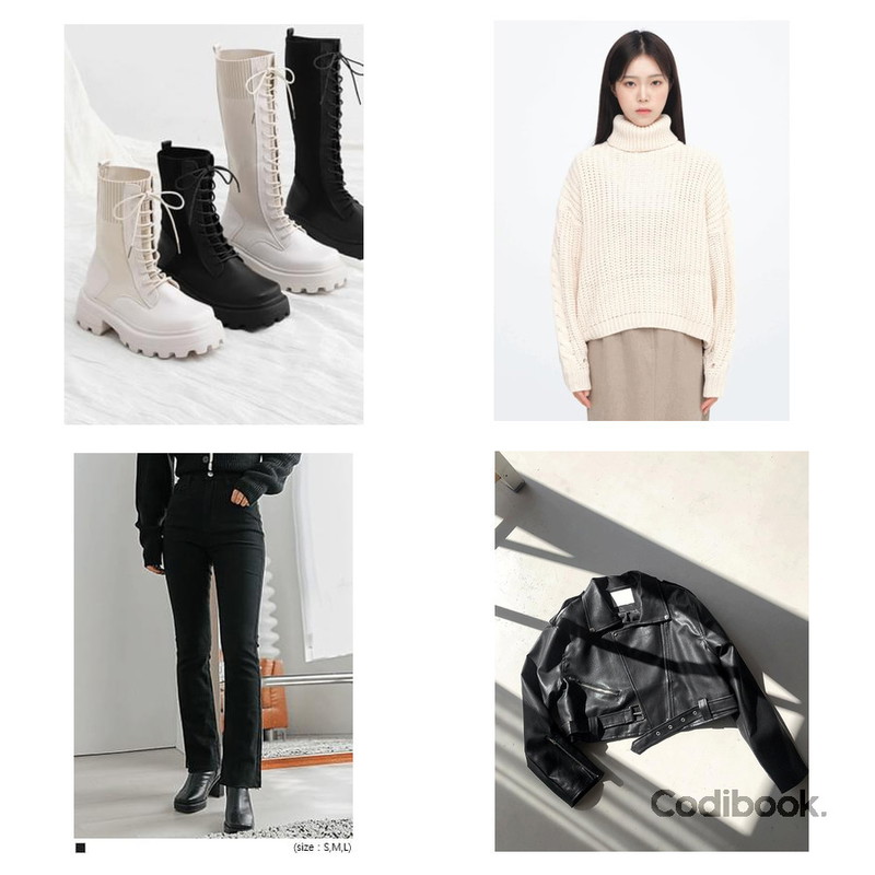 ENVYLOOK 레이크라이더,ITSHU 롱&미들 앵클 시보리 콤비 레이스업 통굽워커부츠(5.3cm) 11083 ♡1차완판♡,common unique CUTTING SEMI BOOTS PANTS - 3 VER.등을 매치한 코디