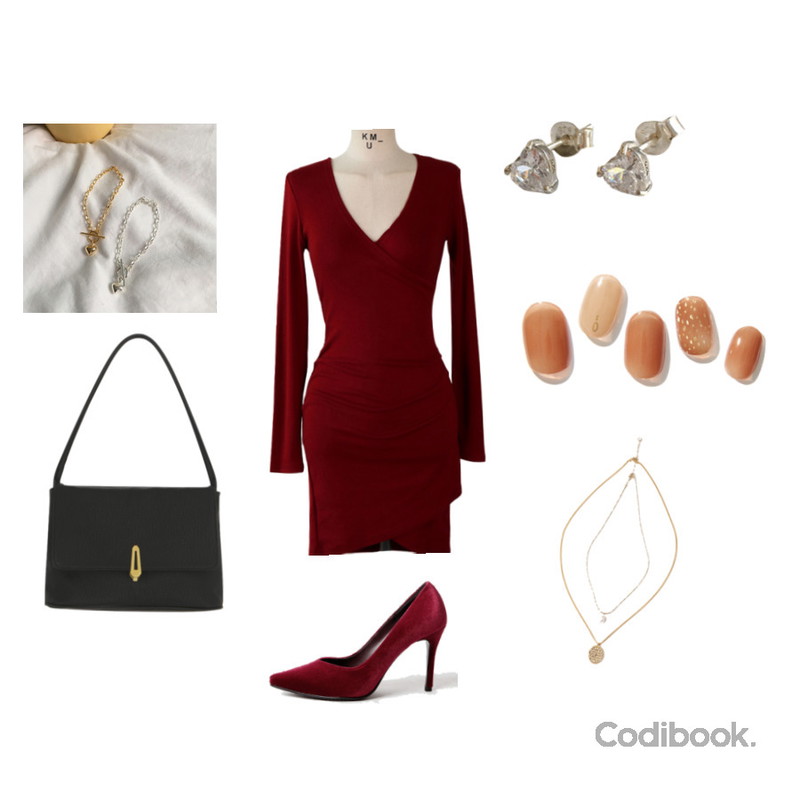 lavenir (made lavenir) morelove bracelet,ENVYLOOK 무드브라운,LOVELY SHOES 레드카펫 벨벳 스틸레토 하이힐 9cm등을 매치한 코디