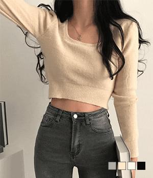 Slim Square Neck Crop Knitwear