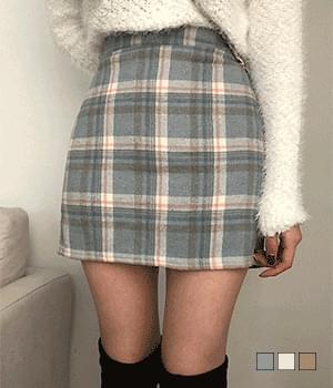스노우 체크 밴딩 미니 스커트