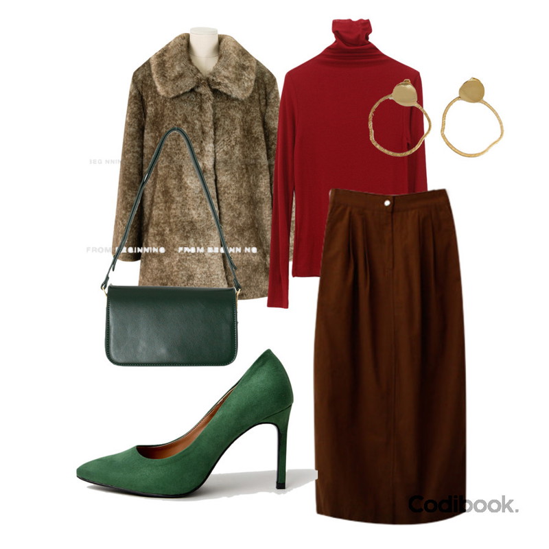 BANHARU o-ring shape point earring,ENVYLOOK 바이오코튼스커트,LOVELY SHOES 마엘르 스틸레토 하이힐 9cm등을 매치한 코디