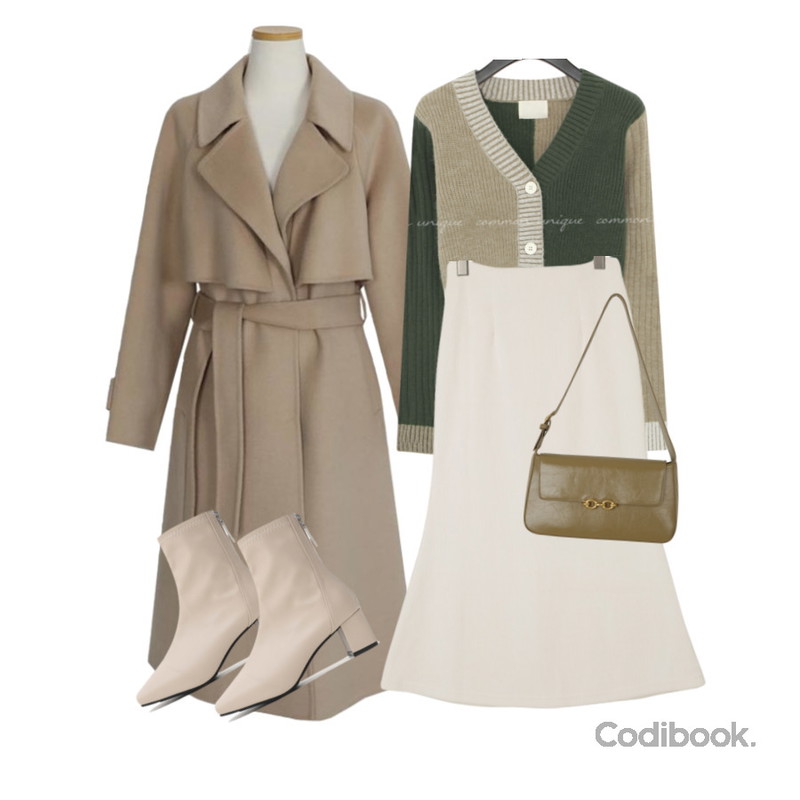 UPTOWN HOLIC 빈티지 체인백 (*3color),common unique JELLIN COLORING CROP KNIT CARDIGAN,UPTOWN HOLIC 골지 머메이드 스커트 (*2color)등을 매치한 코디