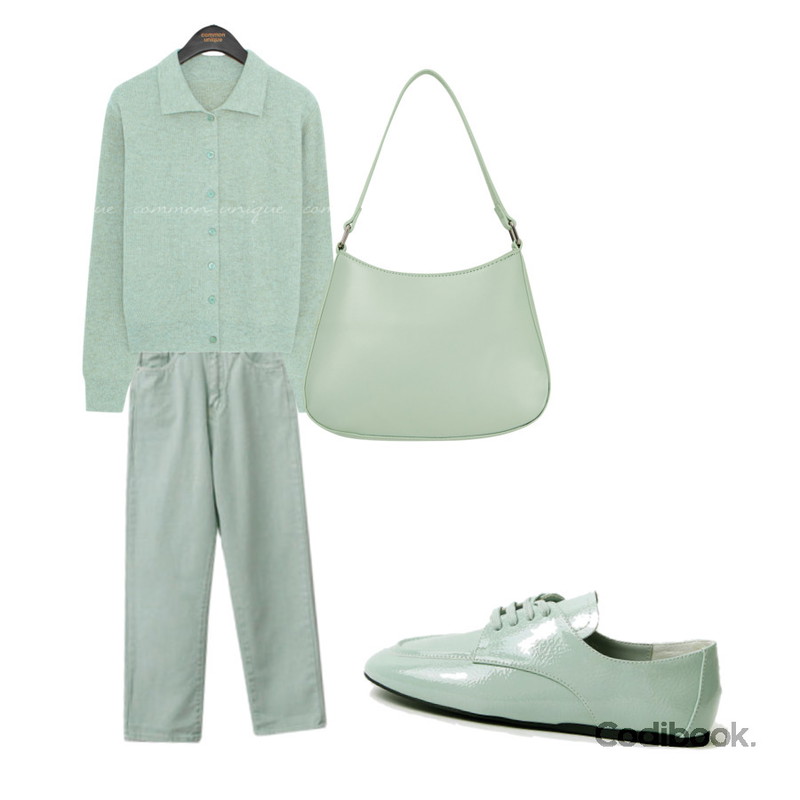 ENVYLOOK 파스텔컬러링팬츠,LOVELY SHOES 버니니 레이스업 로퍼 1cm,somedayif 아이코닉 호보 숄더 백등을 매치한 코디