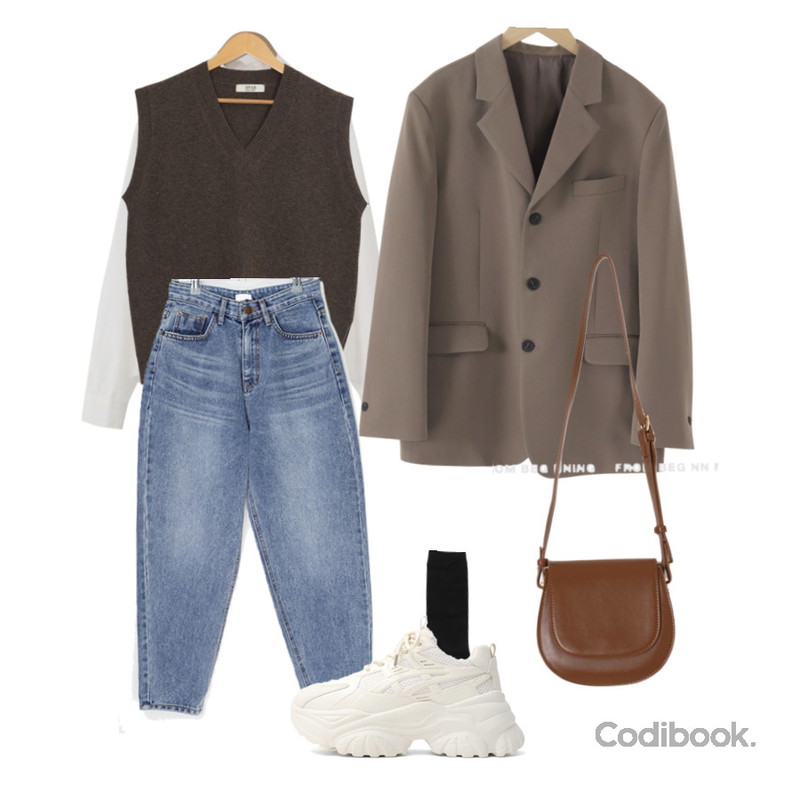 BULLANG GIRL 데일리무지양말,From Beginning 파스텔 심플베이직셔츠 (11color),AWAB #AWABMADE:_ MerryCloset.램스울브이니트조끼-vest(램스울50%/3color)등을 매치한 코디
