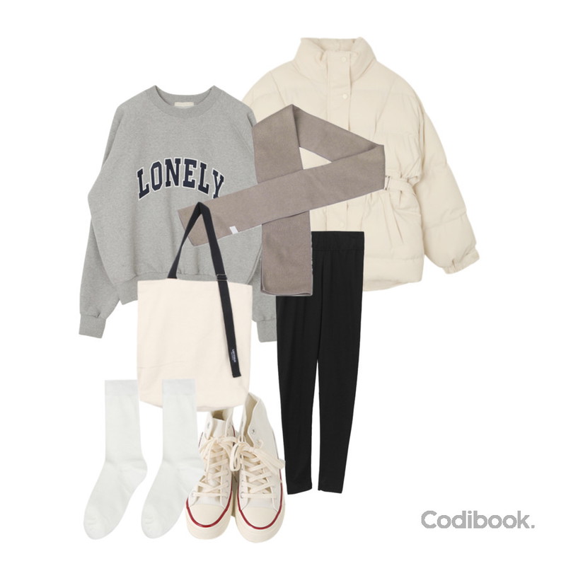 BULLANG GIRL 레터리에코백,MIXXMIX 베이직 골지 롱삭스,From Beginning 하이탑 컨버스스니커즈 (9color)등을 매치한 코디
