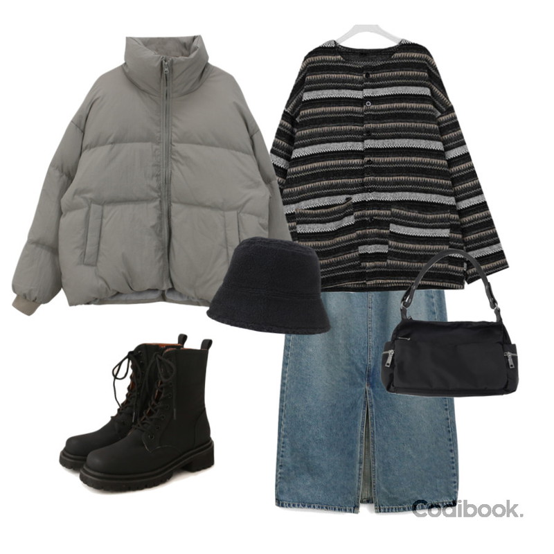 common unique DONTY MATT LACE-UP WALKER,binary01 오버핏 케츠 보헤미안가디건,906STUDIO 클리프 데님롱스커트등을 매치한 코디