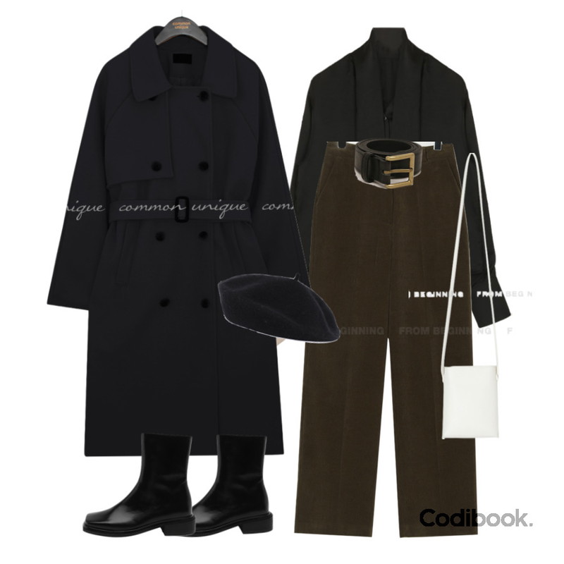biznshoe Simple beret,From Beginning 스퀘어박스 레더미니숄더백 (4color),common unique PUDGE SQUARE FRAME BELT등을 매치한 코디