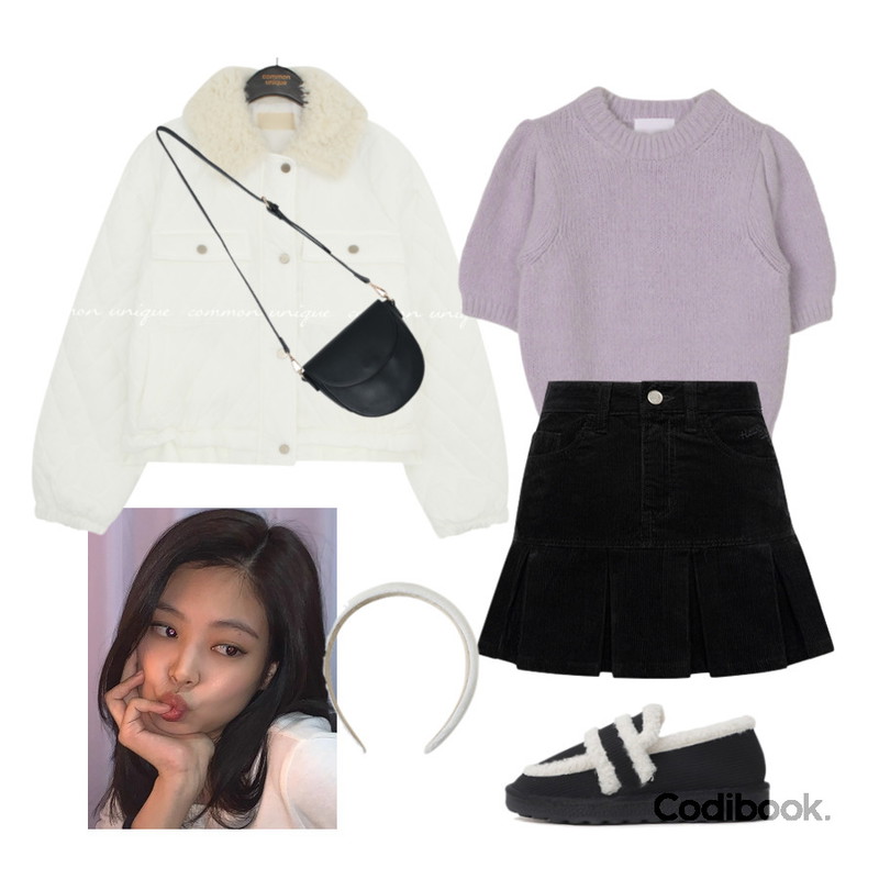 WONLOG 벨벳 헤어밴드,From Beginning 투웨이스트랩 라운드숄더백 (3color),common unique RIVOND FUR COLLAR QUILTING PADDING등을 매치한 코디